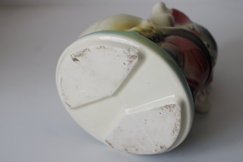 photo of American bisque pottery planter, sleepy baby kitten figurine mid century vintage  #3