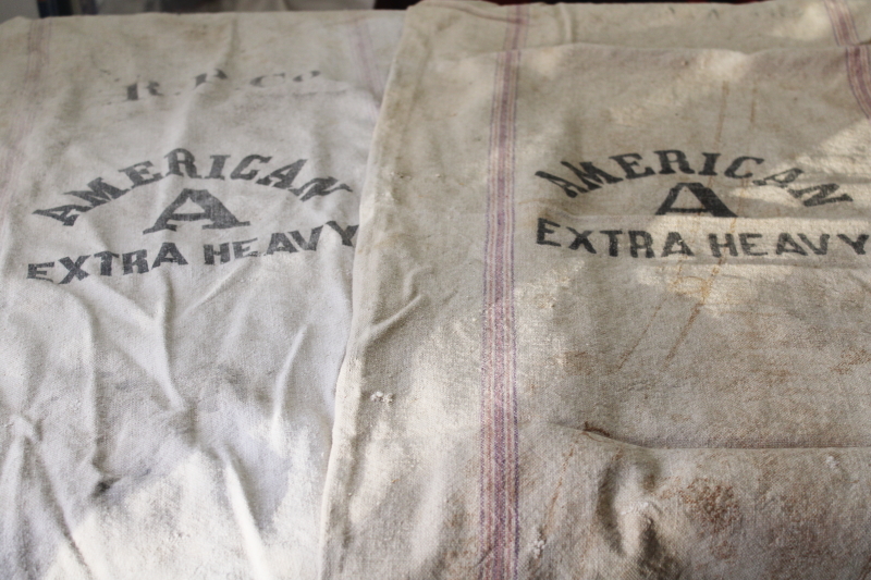 photo of American brand seamless type heavy cotton grain sacks, primitive vintage feed bags #1