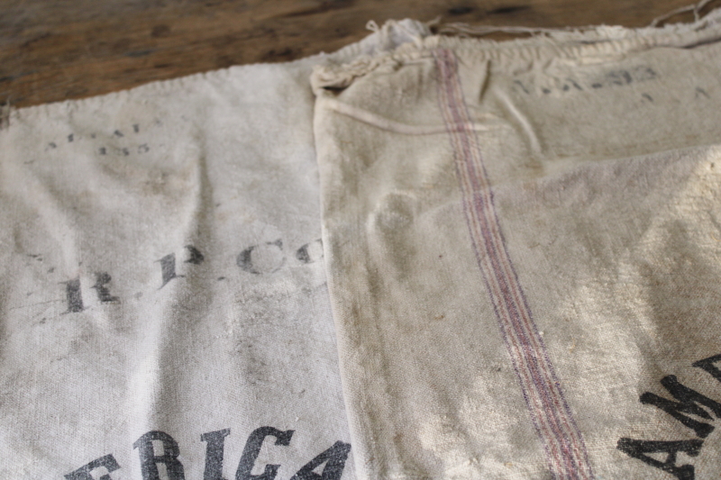 photo of American brand seamless type heavy cotton grain sacks, primitive vintage feed bags #3