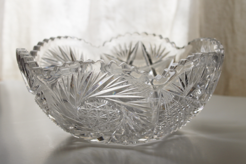 photo of American brilliant antique cut glass bowl, pinwheel pattern heavy crystal large bowl #1