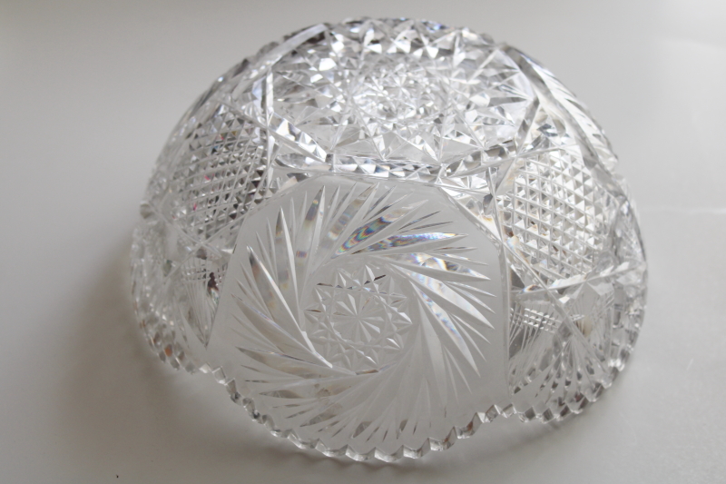 photo of American brilliant antique cut glass bowl, pinwheel pattern heavy crystal large bowl #2