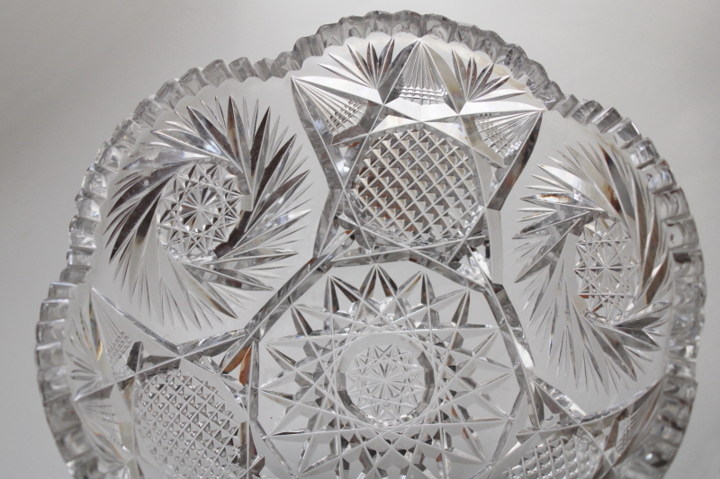 photo of American brilliant antique cut glass bowl, pinwheel pattern heavy crystal large bowl #6