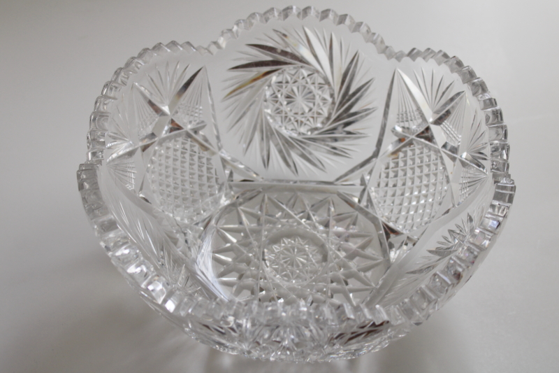 photo of American brilliant antique cut glass bowl, pinwheel pattern heavy crystal large bowl #7