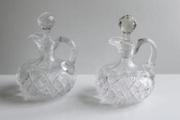 American brilliant antique cut glass cruets, pair of pitchers with stoppers 