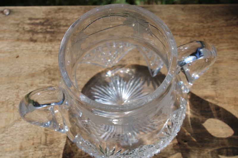 photo of American brilliant glass spooner or sugar jar, antique vintage hand cut crystal w/ grapes border  #2