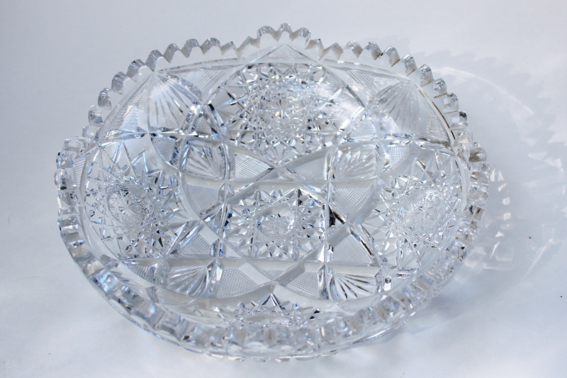 photo of American brilliant vintage crystal clear cut glass bowl, large dish or serving tray #1
