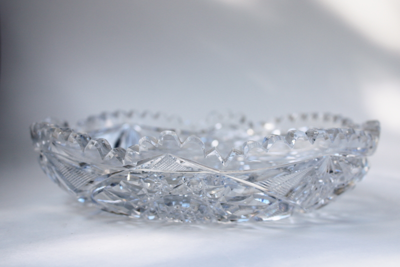 photo of American brilliant vintage crystal clear cut glass bowl, large dish or serving tray #3
