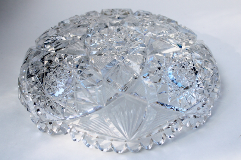 photo of American brilliant vintage crystal clear cut glass bowl, large dish or serving tray #6
