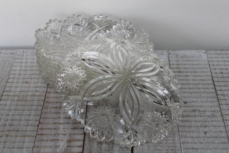 photo of American brilliant vintage cut crystal fruit bowls or berry dishes, hobstar w/ flower #2