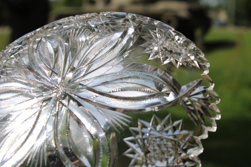 photo of American brilliant vintage cut crystal fruit bowls or berry dishes, hobstar w/ flower #3