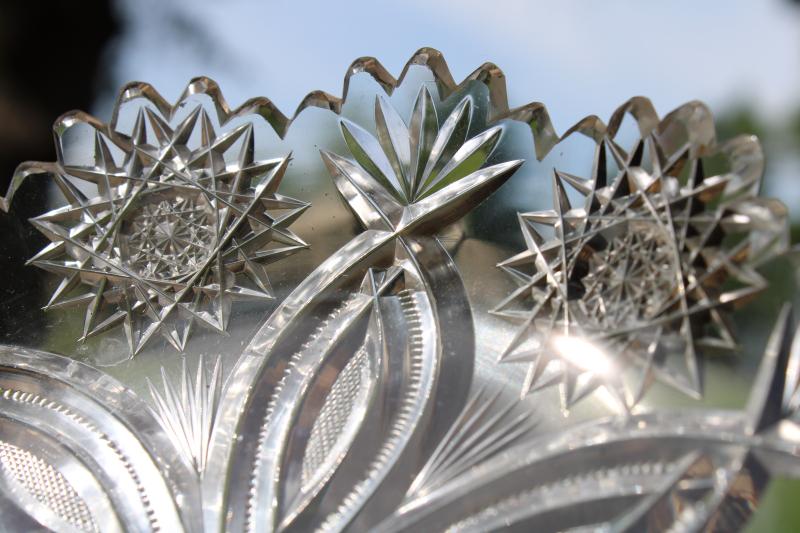 photo of American brilliant vintage cut crystal fruit bowls or berry dishes, hobstar w/ flower #4