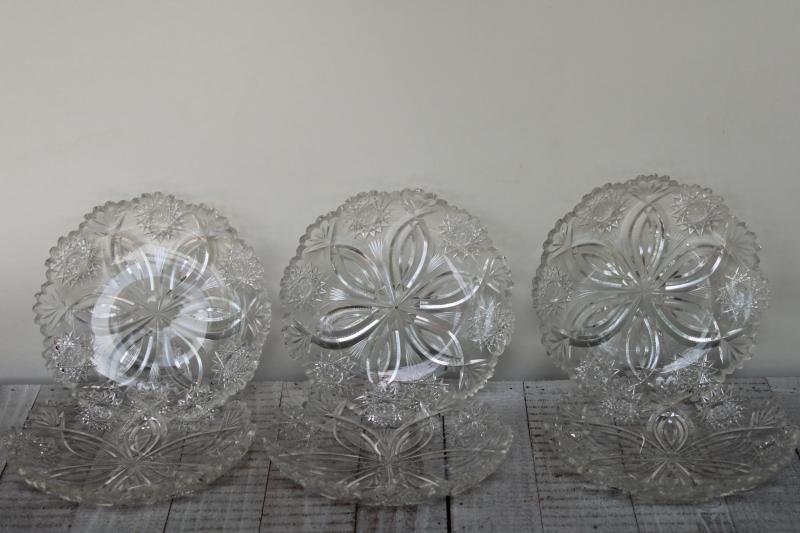 photo of American brilliant vintage cut crystal fruit bowls or berry dishes, hobstar w/ flower #5