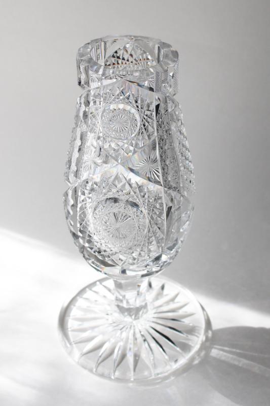 photo of American brilliant vintage huge heavy cut glass vase w/ goblet foot, antique crystal #1