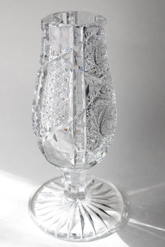 photo of American brilliant vintage huge heavy cut glass vase w/ goblet foot, antique crystal #9