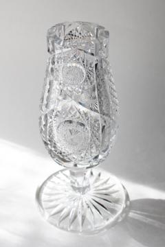 catalog photo of American brilliant vintage huge heavy cut glass vase w/ goblet foot, antique crystal