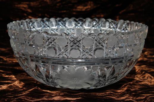 photo of American brilliant vintage pattern glass bowls & plate, antique cut glass? #3