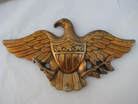 photo of American eagle, vintage federal patriotic wall plaque, chalkware w/ antique gold #1