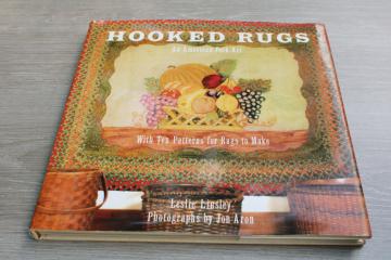 catalog photo of American folk art antique hooked rugs, history & design w/ rug patterns