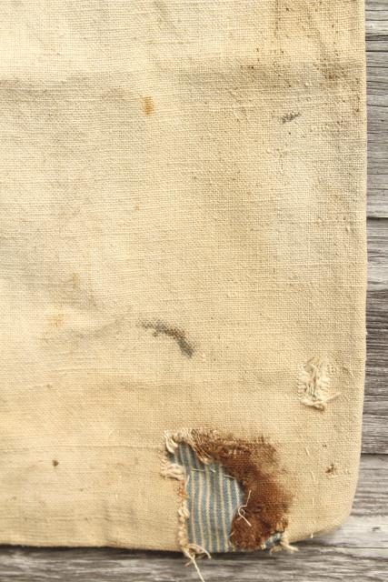 photo of American graphics feed bag, vintage heavy cotton grain sack, primitive grubby antique fabric #3