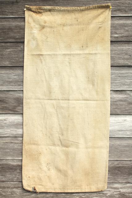 photo of American graphics feed bag, vintage heavy cotton grain sack, primitive grubby antique fabric #4