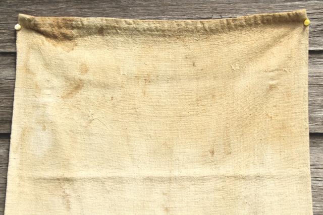 photo of American graphics feed bag, vintage heavy cotton grain sack, primitive grubby antique fabric #5