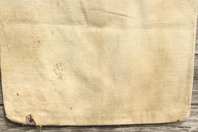 photo of American graphics feed bag, vintage heavy cotton grain sack, primitive grubby antique fabric #6