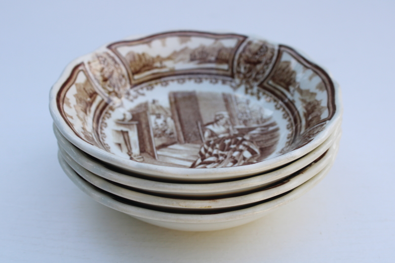 photo of Americana brown transferware ironstone china Betsy Ross bowls, scenes from American history print vintage J & G Meakin  #6