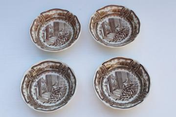 Americana brown transferware ironstone china Betsy Ross bowls, scenes from American history print vintage J & G Meakin 