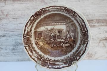 catalog photo of Americana brown transferware ironstone china Signing the Declaration of Independence print vintage J & G Meakin 