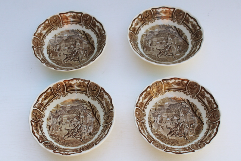 photo of Americana brown transferware ironstone china cereal bowls, scenes from American history print vintage J & G Meakin  #2
