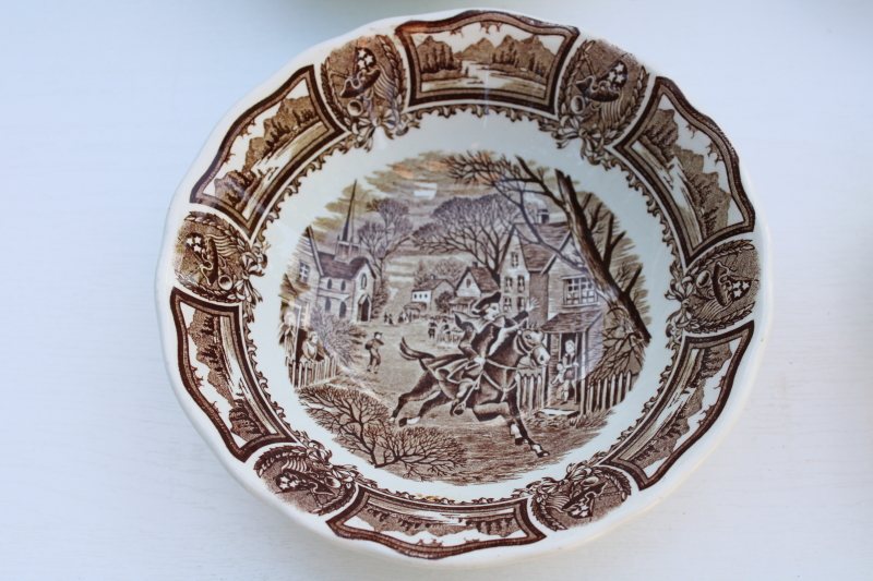photo of Americana brown transferware ironstone china cereal bowls, scenes from American history print vintage J & G Meakin  #3