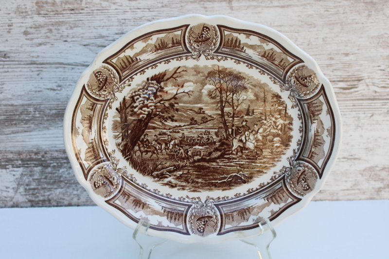 photo of Americana brown transferware ironstone china platter Washington Crossing the Delaware print vintage J & G Meakin #1