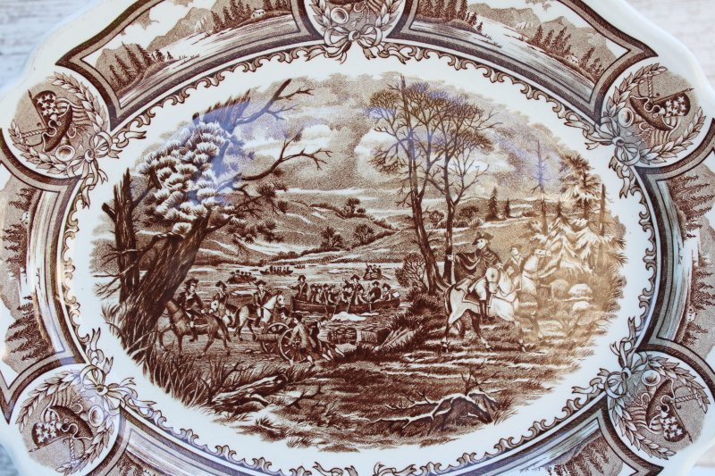 photo of Americana brown transferware ironstone china platter Washington Crossing the Delaware print vintage J & G Meakin  #2