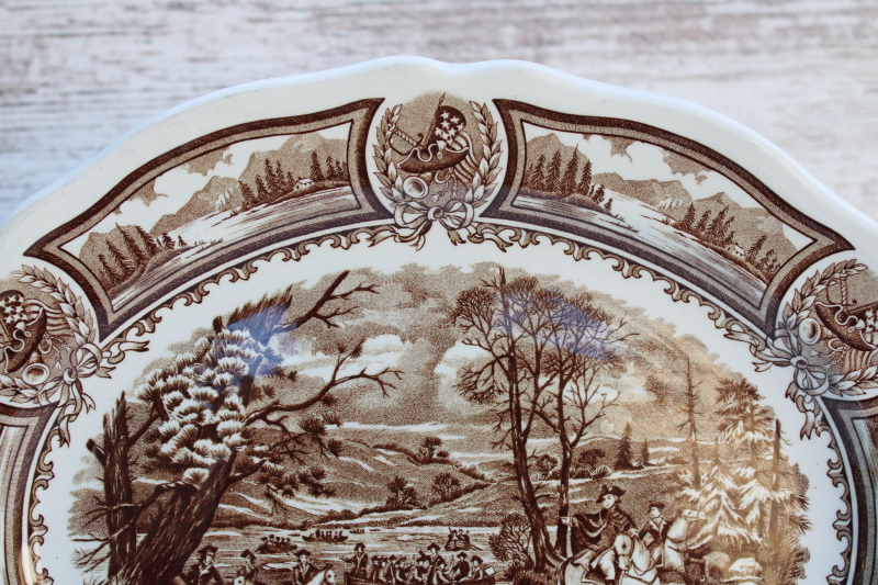 photo of Americana brown transferware ironstone china platter Washington Crossing the Delaware print vintage J & G Meakin  #3