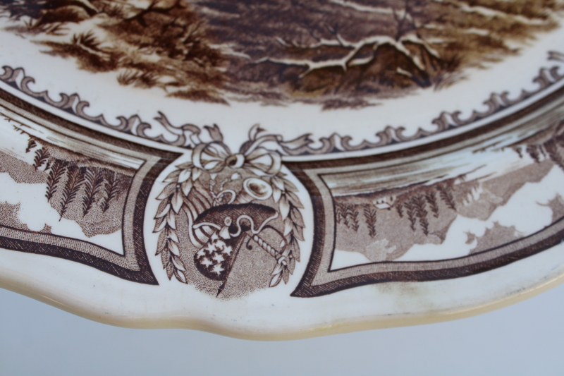 photo of Americana brown transferware ironstone china platter Washington Crossing the Delaware print vintage J & G Meakin  #4