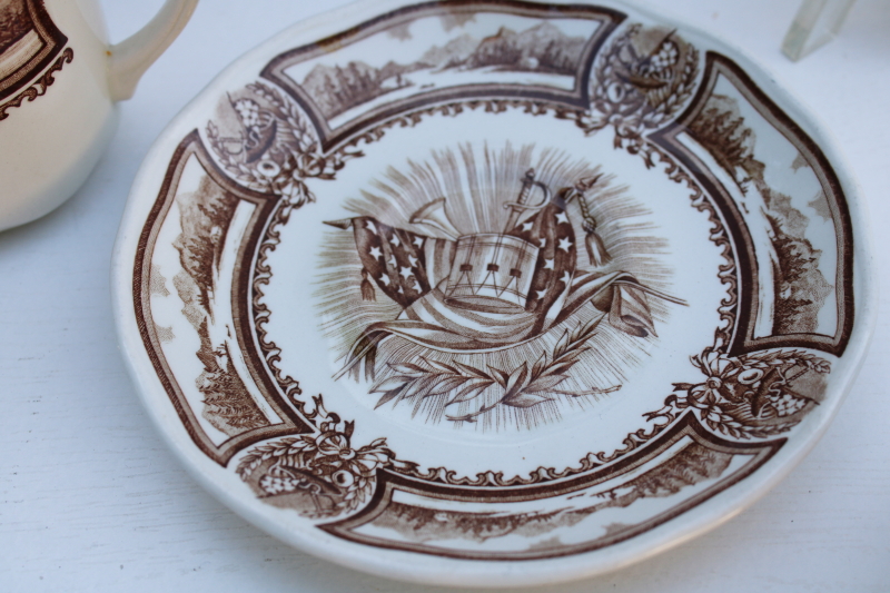 photo of Americana brown transferware ironstone china tea cups and saucers, vintage J & G Meakin  #4