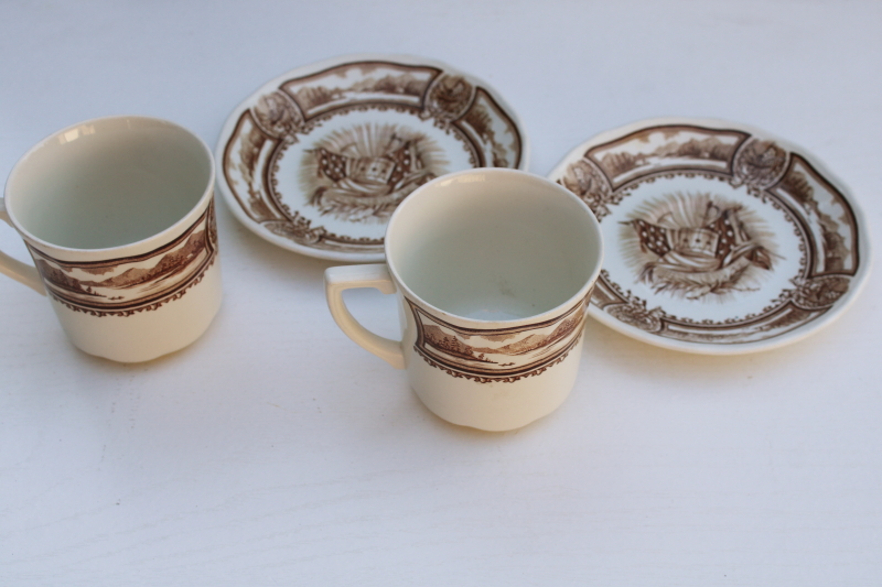 photo of Americana brown transferware ironstone china tea cups and saucers, vintage J & G Meakin  #5
