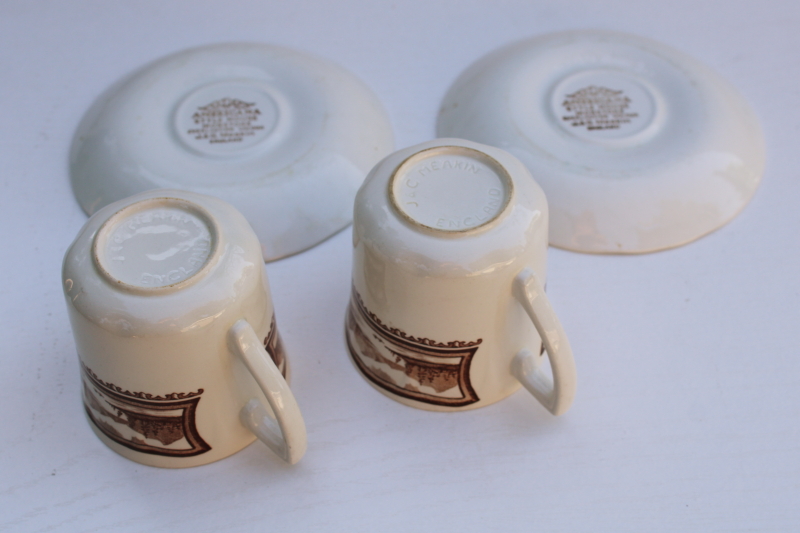 photo of Americana brown transferware ironstone china tea cups and saucers, vintage J & G Meakin  #6