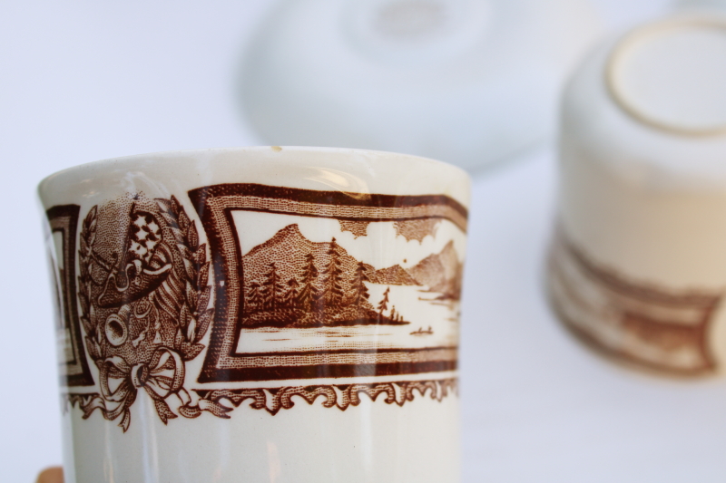 photo of Americana brown transferware ironstone china tea cups and saucers, vintage J & G Meakin  #7