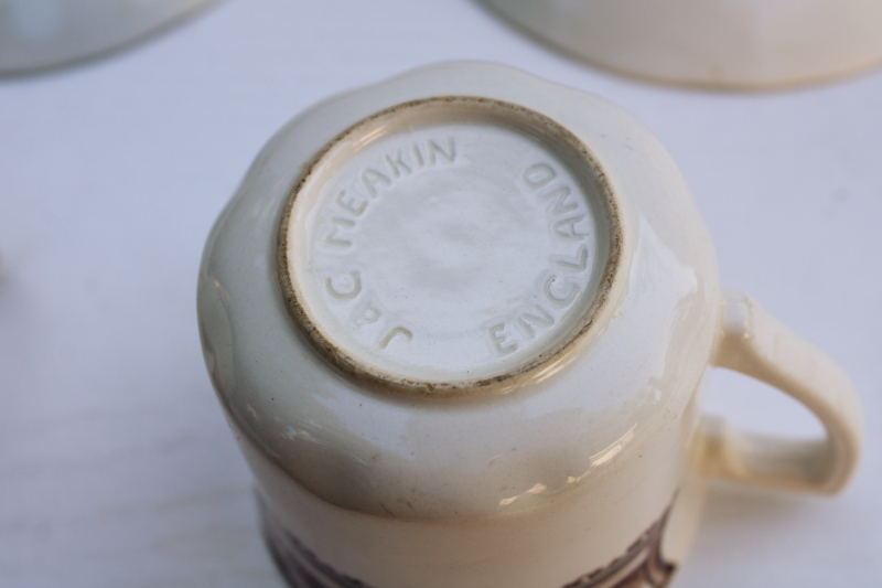 photo of Americana brown transferware ironstone china tea cups and saucers, vintage J & G Meakin  #8