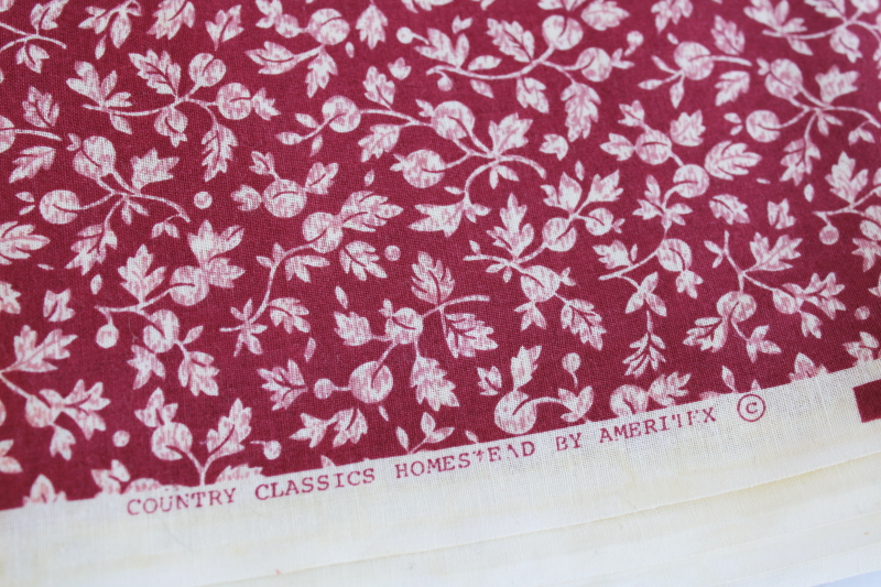 photo of Ameritex Country Classics vintage quilting weight cotton fabric, leaves & berries cranberry red #2