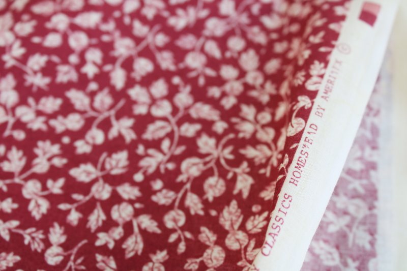 photo of Ameritex Country Classics vintage quilting weight cotton fabric, leaves & berries cranberry red #3