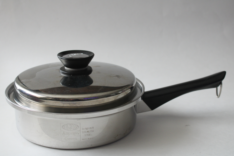 photo of Amway Queen 1 1/2 qt saucepan w/ lid, 18/8 three ply stainless steel pan, vintage made in USA  #1