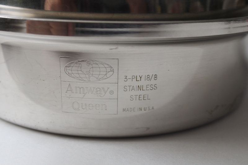 photo of Amway Queen 1 1/2 qt saucepan w/ lid, 18/8 three ply stainless steel pan, vintage made in USA  #3