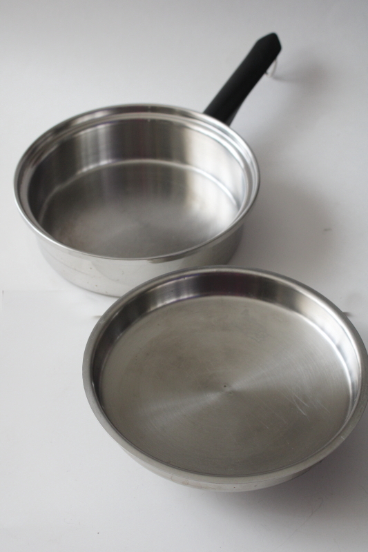 photo of Amway Queen 1 1/2 qt saucepan w/ lid, 18/8 three ply stainless steel pan, vintage made in USA  #4