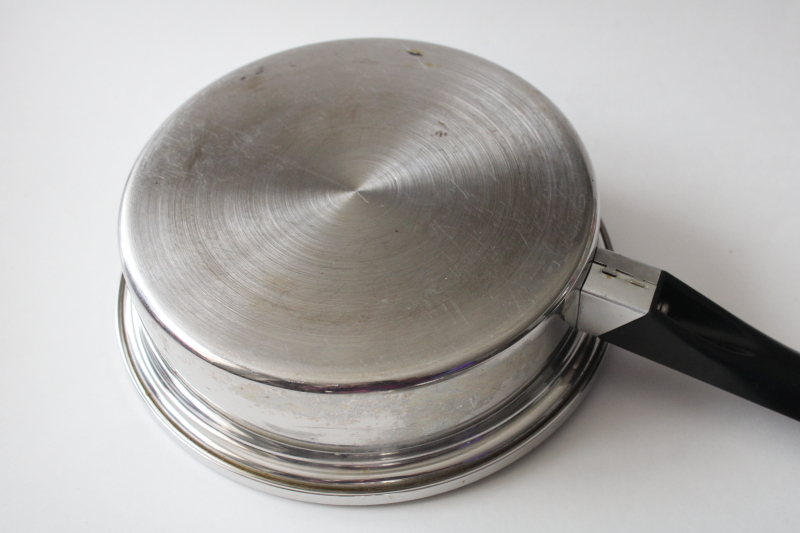 photo of Amway Queen 1 1/2 qt saucepan w/ lid, 18/8 three ply stainless steel pan, vintage made in USA  #6