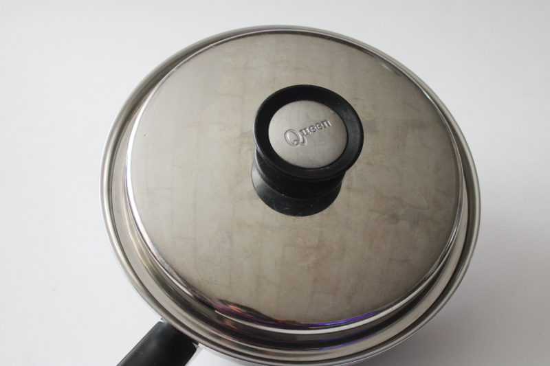 photo of Amway Queen 1 1/2 qt saucepan w/ lid, 18/8 three ply stainless steel pan, vintage made in USA  #8
