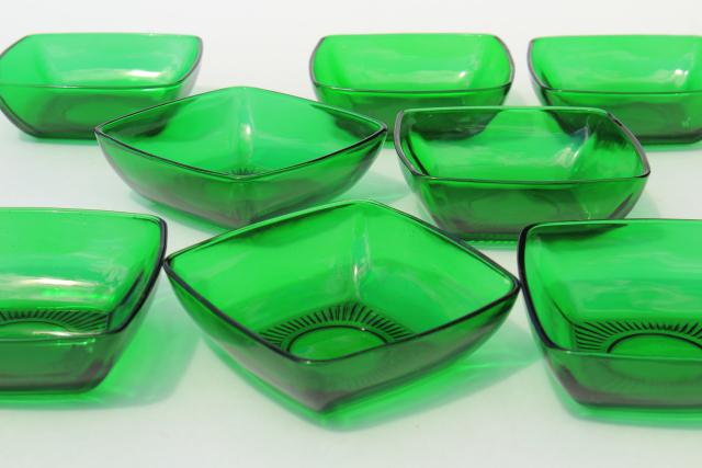 photo of Anchor Hocking Charm square bowls, forest green glass fruit/ ice cream dishes #2