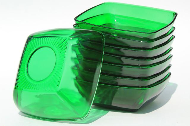 photo of Anchor Hocking Charm square bowls, forest green glass fruit/ ice cream dishes #4