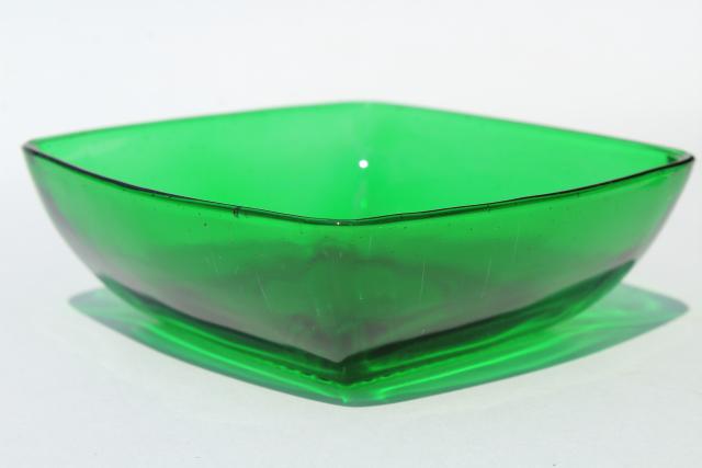 photo of Anchor Hocking Charm square bowls, forest green glass fruit/ ice cream dishes #5